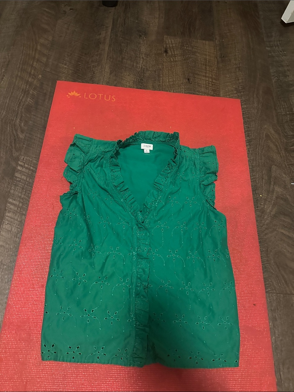 J. Crew Green Eyelet Ruffle Sleeve Blouse